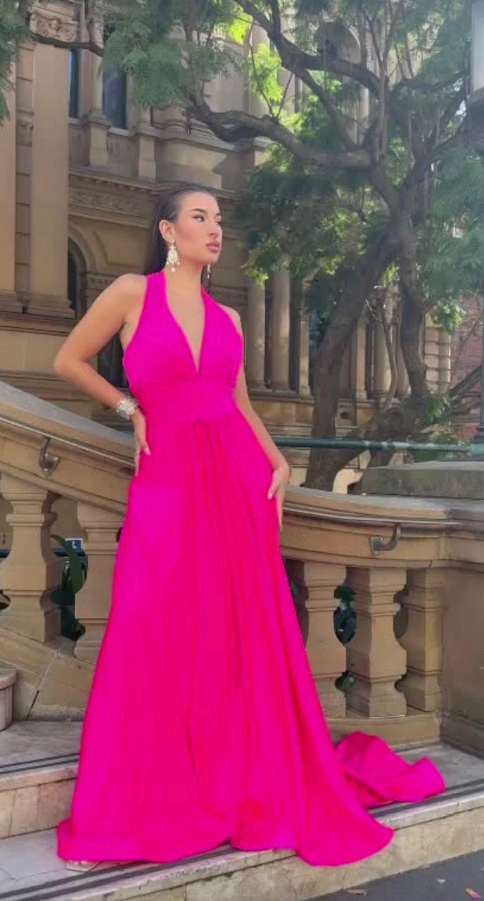 Vibrant pink halter neck dress